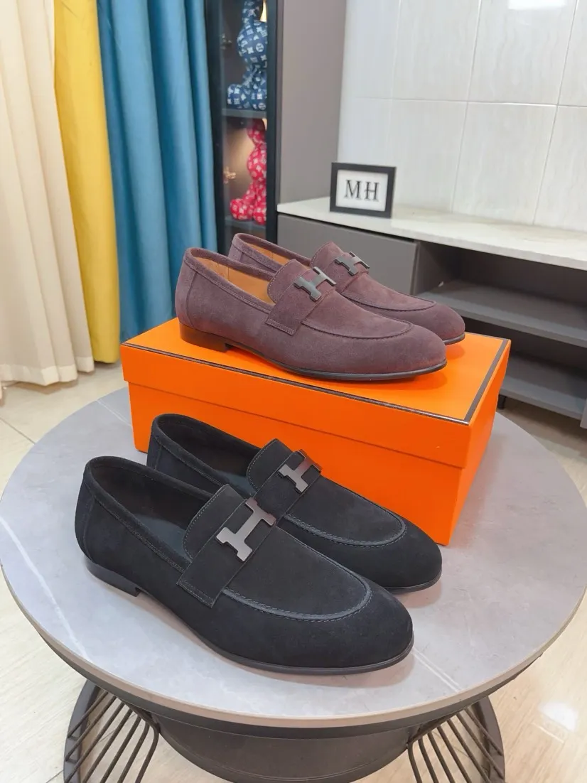 Men's shoes 💰560🌹🌹Niuli "HERMES" Hermès business leather shoes, original factory configuration, original imported cowhide upper + luxury hardware logo + fully imported original customized cowhide lining, sole: rubber wear-resistant outsole, difficult craftsmanship, original factory follow-up goods, 🔍🔍high quality code number: 38-44 45 can be customized